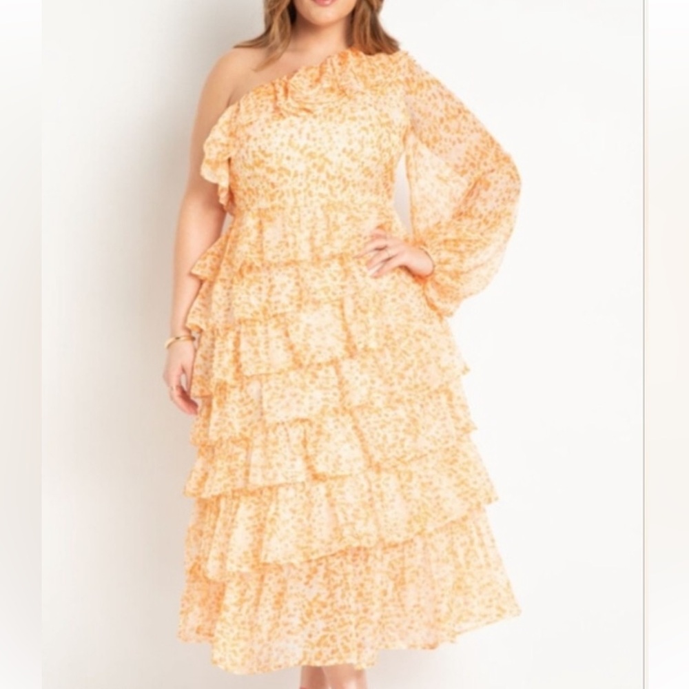 Eloquii Chiffon Ruffled Light Orange Dress Size 18